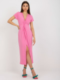 Rochie midi roz de cocktail cu fante