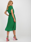 Rochie plisată verde închis cu mâneci scurte