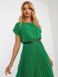 Rochie plisată verde închis cu mâneci scurte