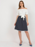 Rochie cocktail ecru-albastră cu curea
