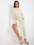 Rochie maxi tricotată ecru cu model perforat