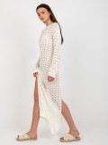 Rochie maxi tricotată ecru cu model perforat
