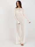 Rochie maxi tricotată ecru cu model perforat