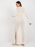 Rochie maxi tricotată ecru cu model perforat