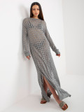 Rochie maxi tricotată gri cu mâneci lungi