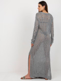 Rochie maxi tricotată gri cu mâneci lungi