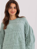 Rochie tricotată mentol cu împletituri