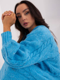 Rochie tricotată albastră cu mâneci lungi