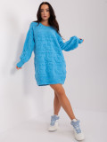 Rochie tricotată albastră cu mâneci lungi