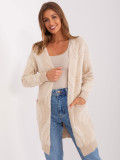 Cardigan moale bej deschis cu buzunare