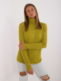 Pulover elegant verde măsliniu cu guler