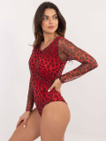 Body roșu elegant cu mânecă lungă