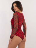 Body roșu elegant cu mânecă lungă