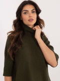 Pulover khaki elegant cu guler
