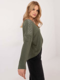 Pulover elegant khaki cu aplicație