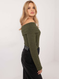Pulover elegant khaki cu mâneci lungi
