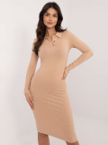 Rochie elegantă maro cu mâneci lungi