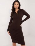 Rochie elegantă maro cu mâneci lungi
