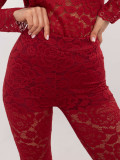 Pantaloni eleganți roșii cu talie înaltă