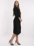 Rochie midi neagră elegantă cu mâneci lungi