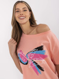 Tricou corai cu aplicație și broderie