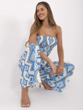 Salopetă alb-albastră cu model geometric