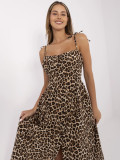 Rochie evazată neagră și bej cu model animalier