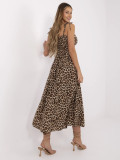 Rochie evazată neagră și bej cu model animalier