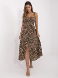 Rochie evazată neagră și bej cu model animalier