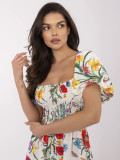 Rochie midi cu flori și mâneci scurte