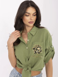 Cămașă khaki elegantă cu mâneci 3/4