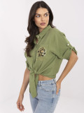 Cămașă khaki elegantă cu mâneci 3/4