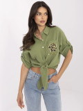 Cămașă khaki elegantă cu mâneci 3/4