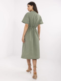 Rochie khaki evazată cu mâneci scurte