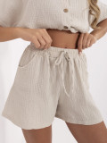 Shorts bej cu talie înaltă