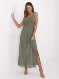 Rochie maxi cu decolteu din dantelă în culoarea khaki