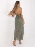 Rochie maxi cu decolteu din dantelă în culoarea khaki