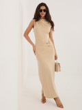 Rochie midi tip creion bej fără mâneci