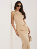 Rochie midi tip creion bej fără mâneci