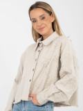 Geacă scurtă din denim bej cu aplicații florale
