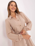 Rochie midi elegantă bej cu mâneci lungi