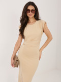 Rochie midi bej cu drapaje