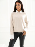 Pulover bej elegant cu guler