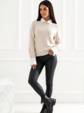 Pulover bej elegant cu guler