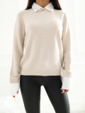 Pulover bej elegant cu guler