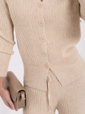 Set bej cu cardigan și pantaloni largi