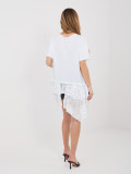 Bluză albă din bumbac cu mânecă scurtă și volan