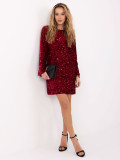 Rochie mini bordo de cocktail cu paiete și fundă