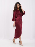 Rochie midi bordo asimetrică cu mâneci 3/4
