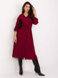 Rochie midi bordo evazată cu guler
